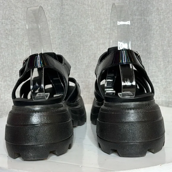 KATY PERRY THE GELI COMBAT BLACK HOLOGRAPHIC FISHERMAN PLATFORM SANDALS **NIB** - Picture 11 of 15